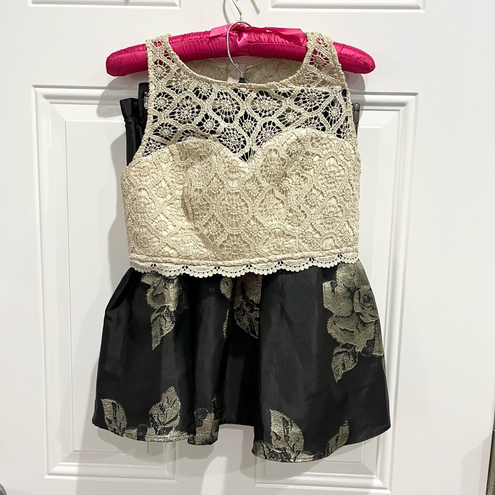 My Michelle Lace and Floral Black Dress